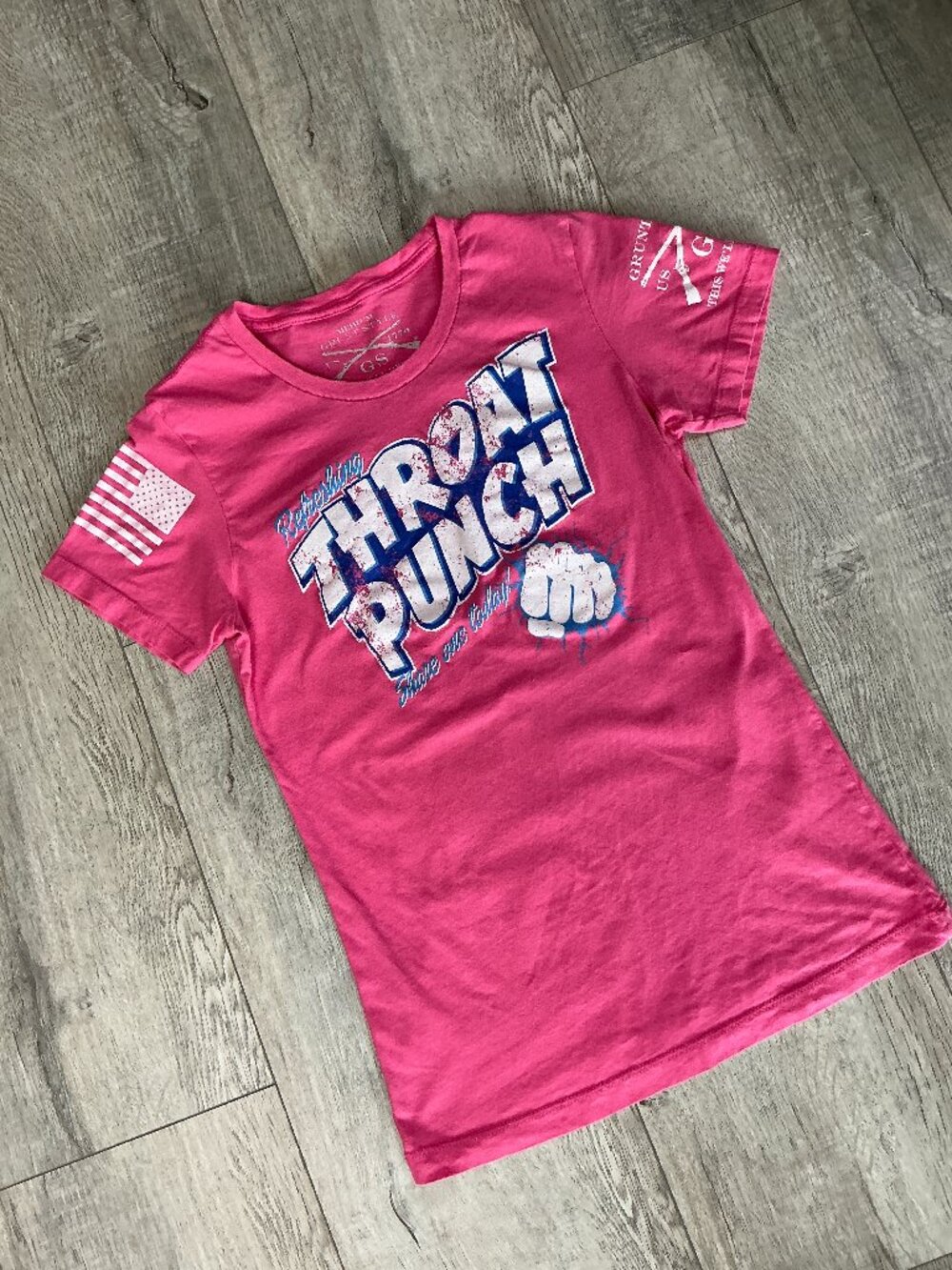 Grunt Style Funny Throat Punch Womens Pink Patriotic Graphic T-Shirt Size Medium